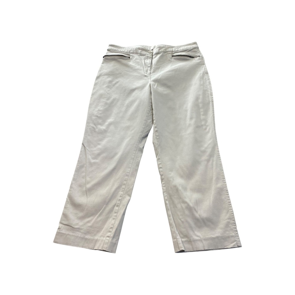 Talbots Curvy Fit‎ Wide Leg Zip Pocket Pants Beige Size 16 Cotton Blend